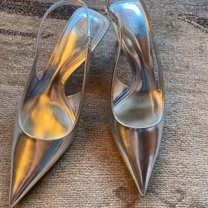 Zara Metallic Silver Slingback Heels